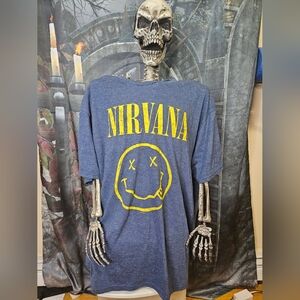Men's Blue Nirvana 2XL T-Shirt with Yellow Logo